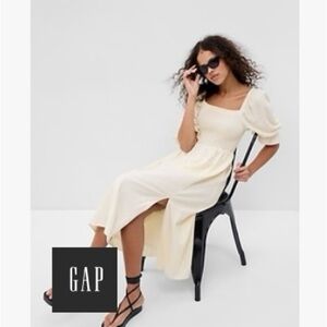 GAP Linen blend puff sleeve midi dress
